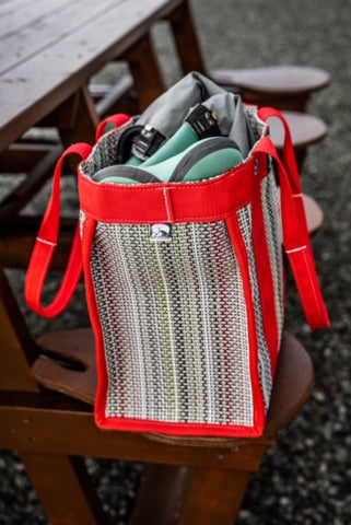 Red & White Striped Fabric Tote Large